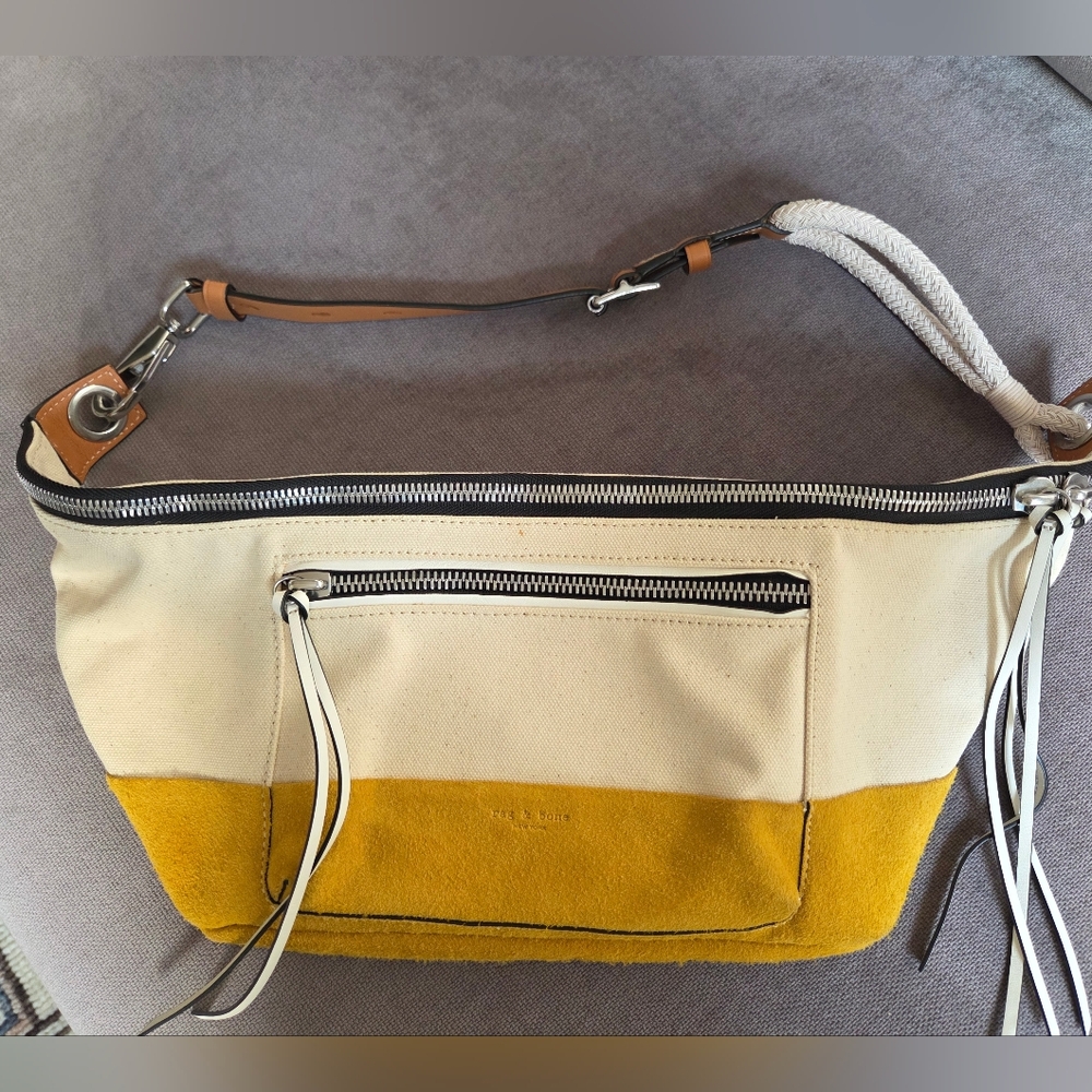 rag & bone Cream Canvas and Mustard Yellow Suede Sling Bag